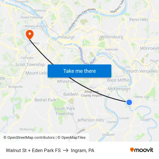 Walnut St + Eden Park FS to Ingram, PA map
