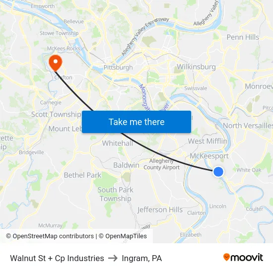 Walnut St + Cp Industries to Ingram, PA map
