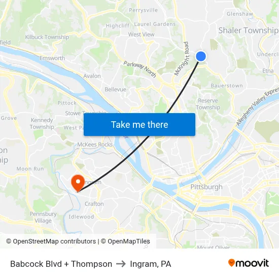 Babcock Blvd + Thompson to Ingram, PA map