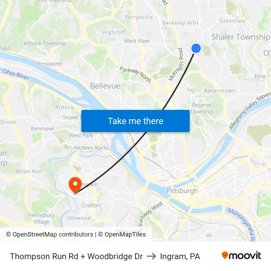 Thompson Run Rd + Woodbridge Dr to Ingram, PA map