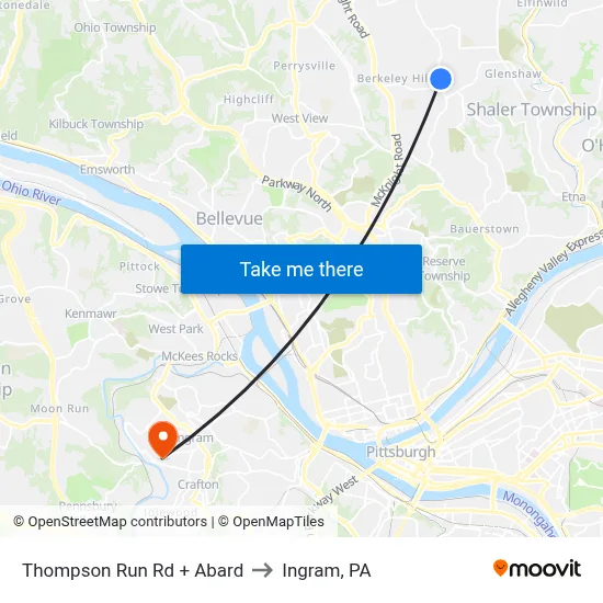 Thompson Run Rd + Abard to Ingram, PA map