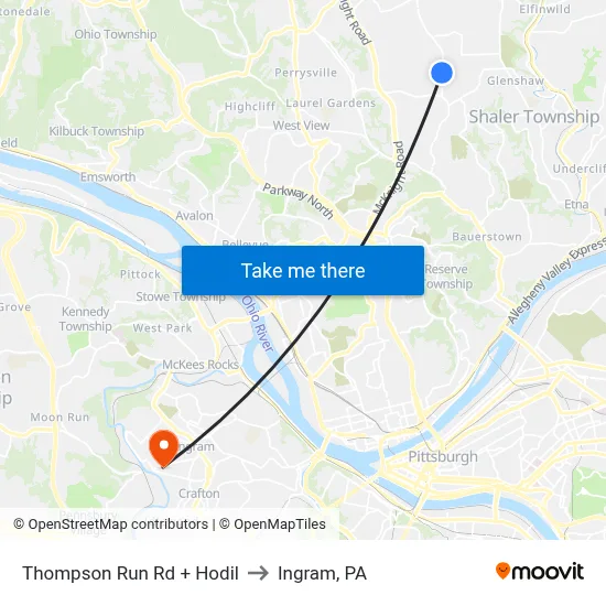 Thompson Run Rd + Hodil to Ingram, PA map