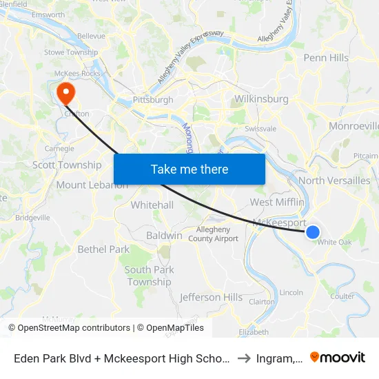 Eden Park Blvd + Mckeesport High School Drvwy to Ingram, PA map
