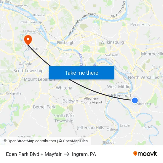 Eden Park Blvd + Mayfair to Ingram, PA map