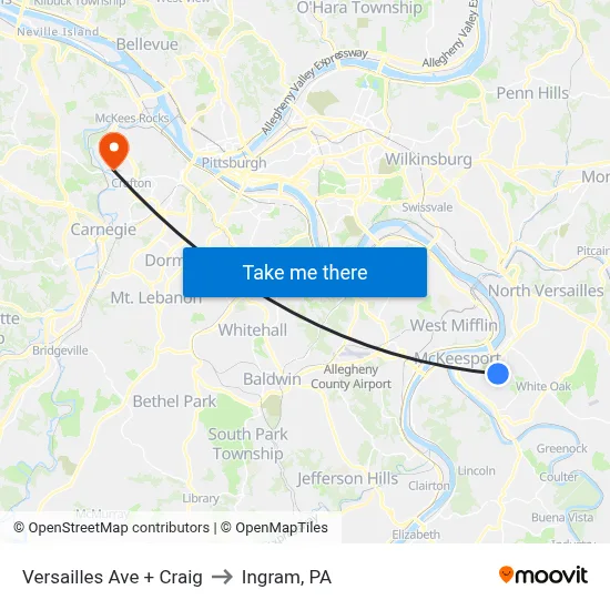 Versailles Ave + Craig to Ingram, PA map