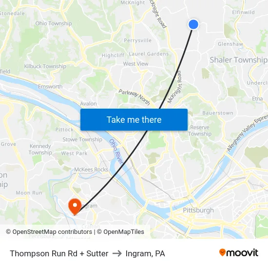 Thompson Run Rd + Sutter to Ingram, PA map
