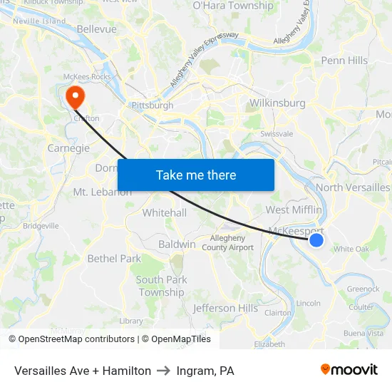 Versailles Ave + Hamilton to Ingram, PA map