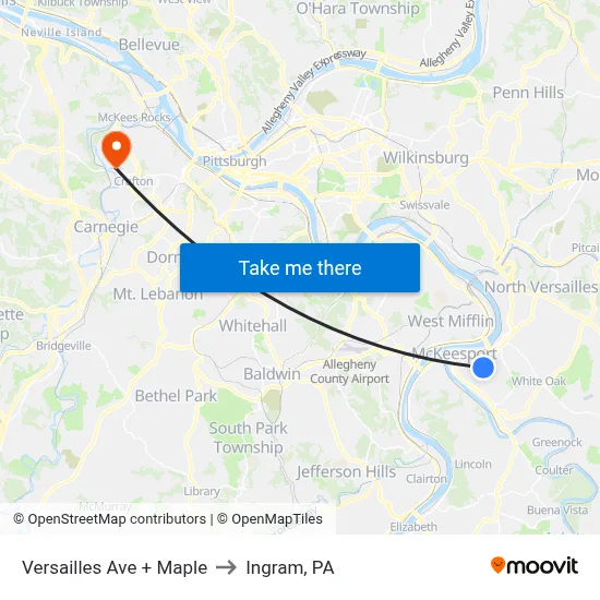 Versailles Ave + Maple to Ingram, PA map