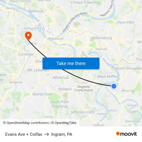 Evans Ave + Colfax to Ingram, PA map