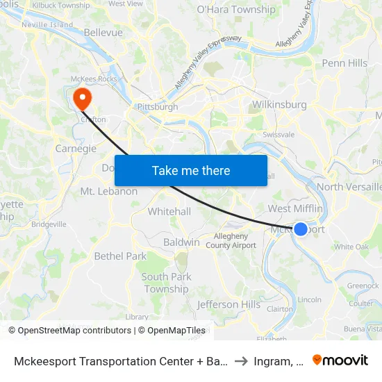 Mckeesport Transportation Center + Bay #4 to Ingram, PA map