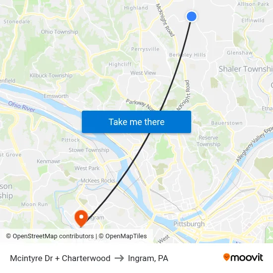 Mcintyre Dr + Charterwood to Ingram, PA map