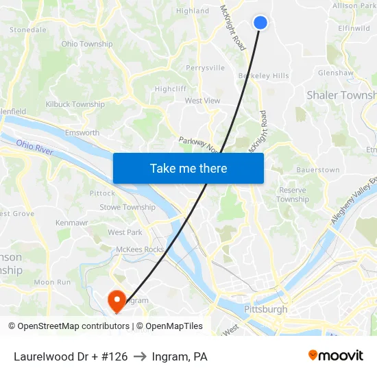 Laurelwood Dr + #126 to Ingram, PA map