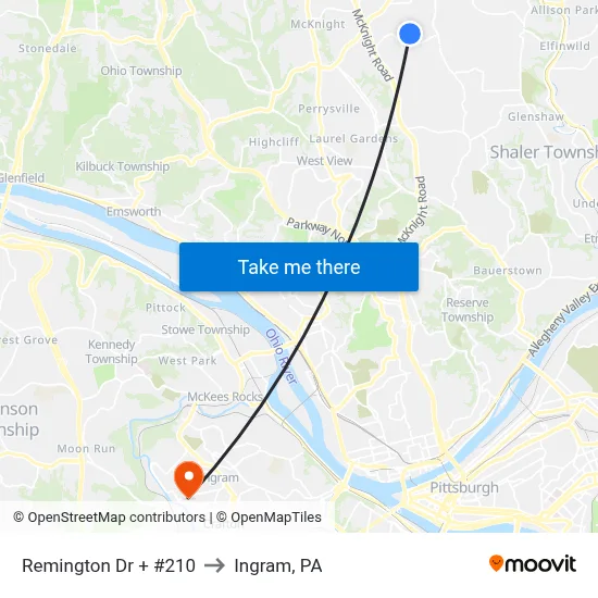 Remington Dr + #210 to Ingram, PA map