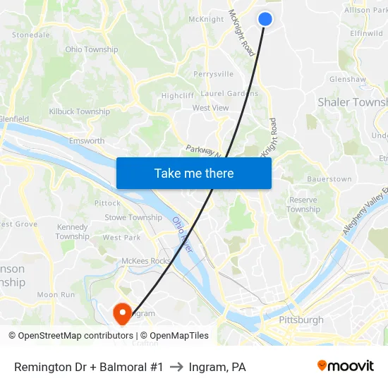 Remington Dr + Balmoral #1 to Ingram, PA map