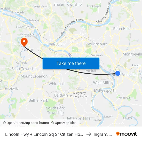 Lincoln Hwy + Lincoln Sq Sr Citizen Home to Ingram, PA map