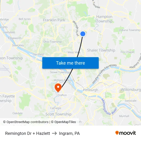 Remington Dr + Hazlett to Ingram, PA map