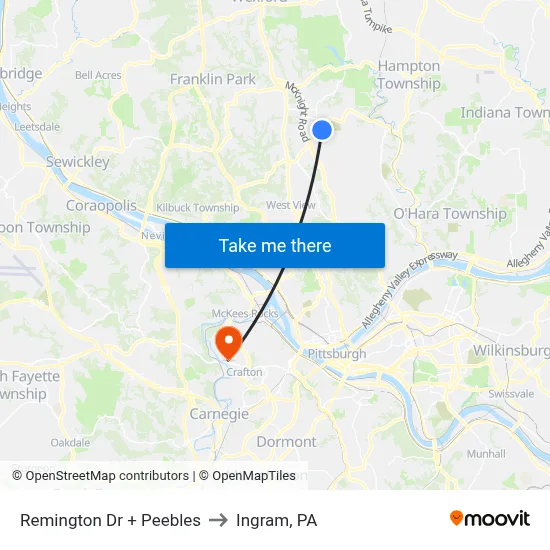 Remington Dr + Peebles to Ingram, PA map