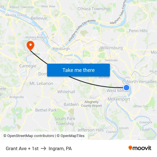 Grant Ave + 1st to Ingram, PA map