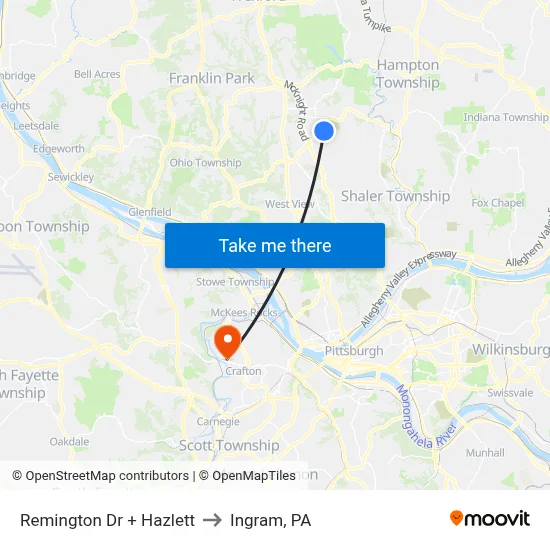 Remington Dr + Hazlett to Ingram, PA map