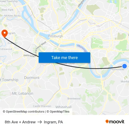 8th Ave + Andrew to Ingram, PA map