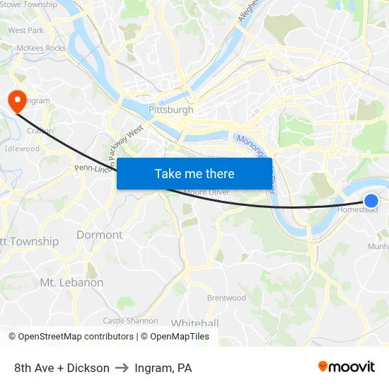 8th Ave + Dickson to Ingram, PA map