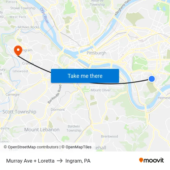 Murray Ave + Loretta to Ingram, PA map