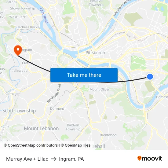 Murray Ave + Lilac to Ingram, PA map