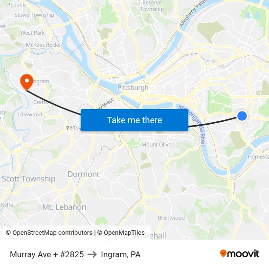 Murray Ave + #2825 to Ingram, PA map
