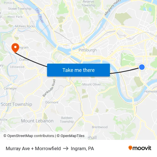 Murray Ave + Morrowfield to Ingram, PA map