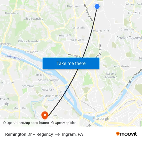 Remington Dr + Regency to Ingram, PA map