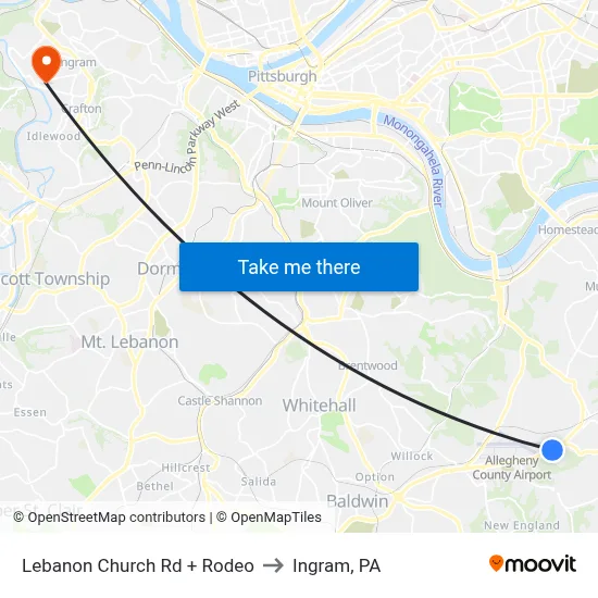 Lebanon Church Rd + Rodeo to Ingram, PA map