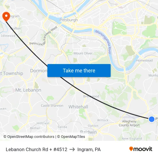 Lebanon Church Rd + #4512 to Ingram, PA map