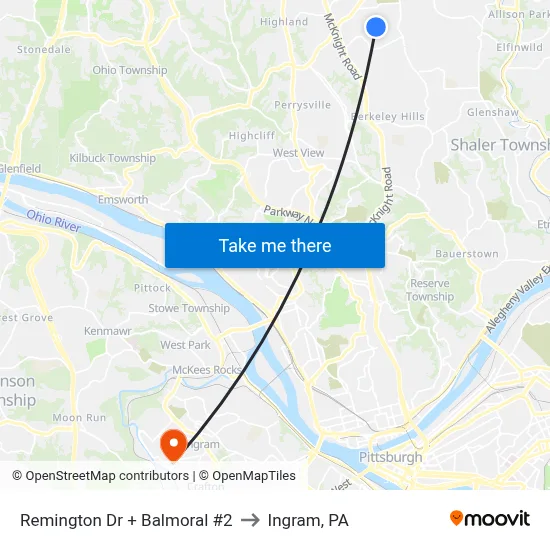 Remington Dr + Balmoral #2 to Ingram, PA map