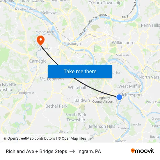 Richland Ave + Bridge Steps to Ingram, PA map