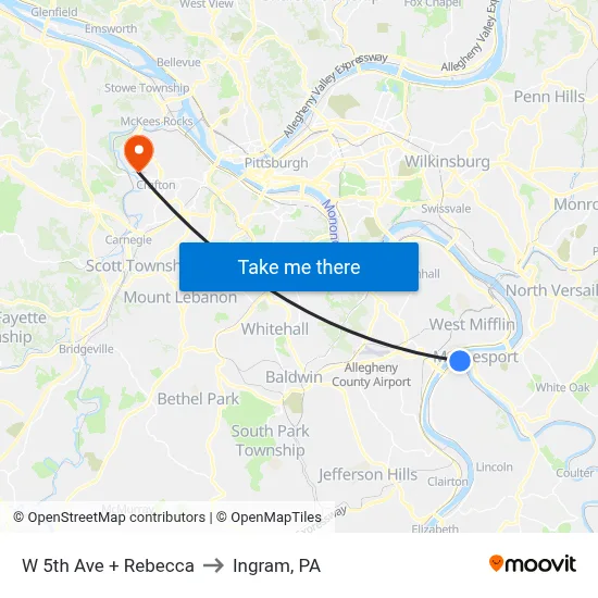 W 5th Ave + Rebecca to Ingram, PA map