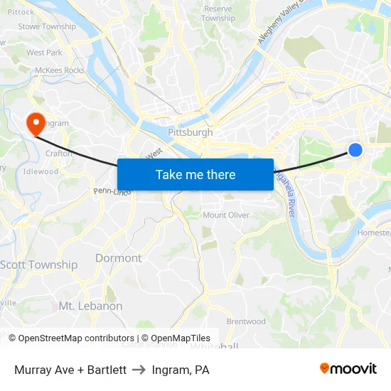 Murray Ave + Bartlett to Ingram, PA map