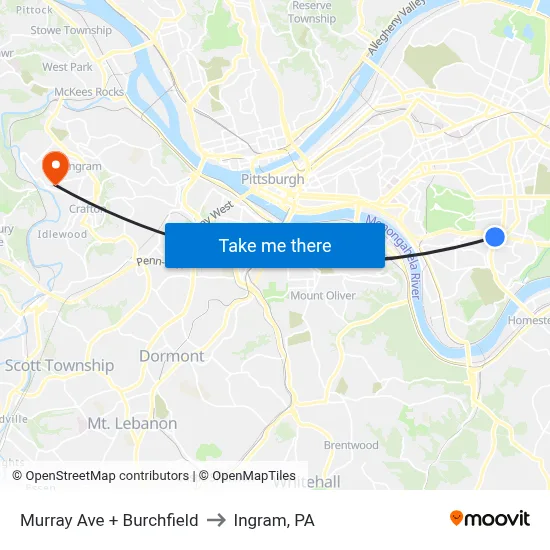 Murray Ave + Burchfield to Ingram, PA map