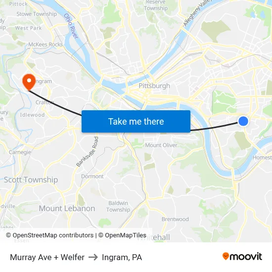 Murray Ave + Welfer to Ingram, PA map