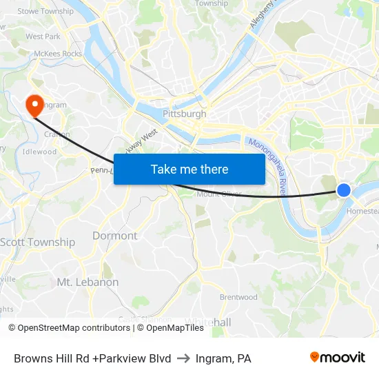 Browns Hill Rd +Parkview Blvd to Ingram, PA map