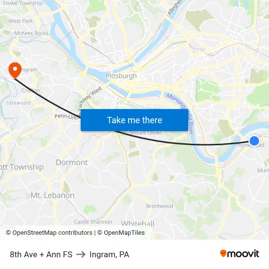8th Ave + Ann FS to Ingram, PA map