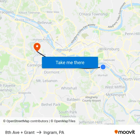 8th Ave + Grant to Ingram, PA map
