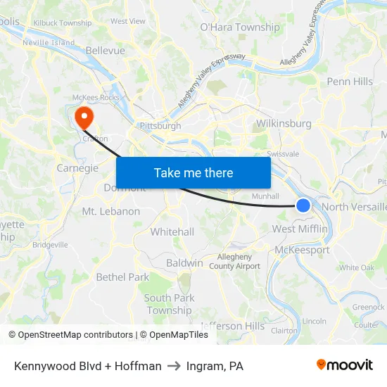 Kennywood Blvd + Hoffman to Ingram, PA map