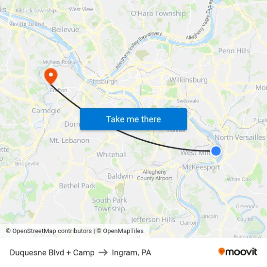 Duquesne Blvd + Camp to Ingram, PA map