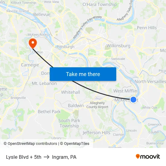 Lysle Blvd + 5th to Ingram, PA map