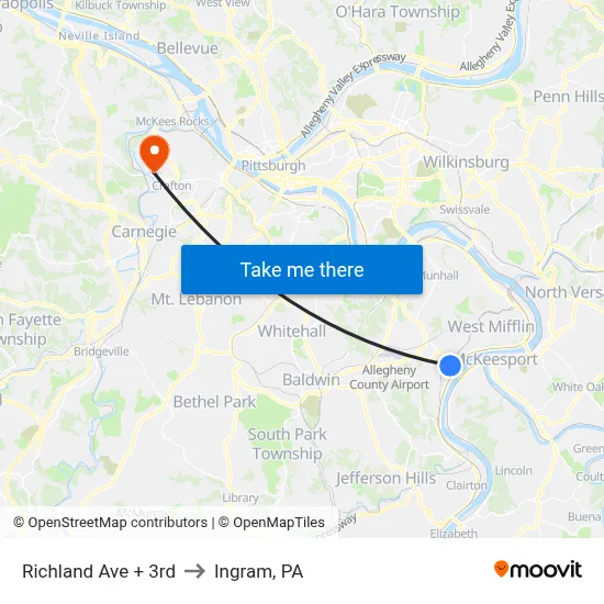Richland Ave + 3rd to Ingram, PA map