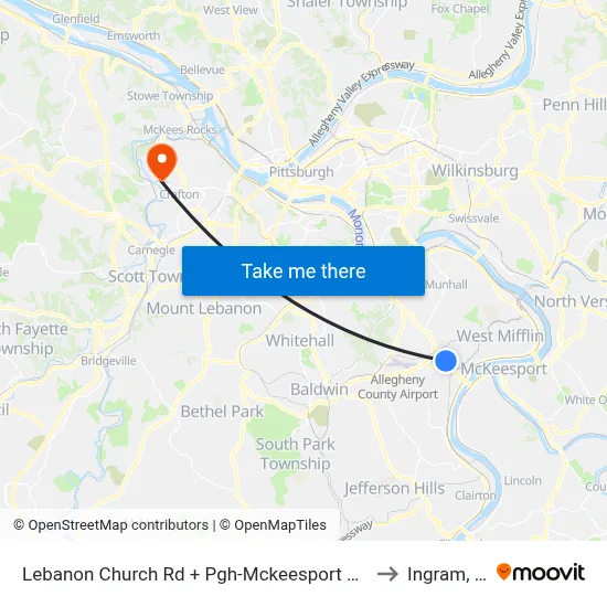 Lebanon Church Rd + Pgh-Mckeesport Blvd FS to Ingram, PA map