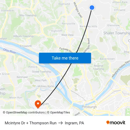 Mcintyre Dr + Thompson Run to Ingram, PA map