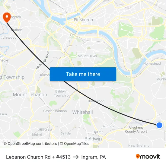 Lebanon Church Rd + #4513 to Ingram, PA map