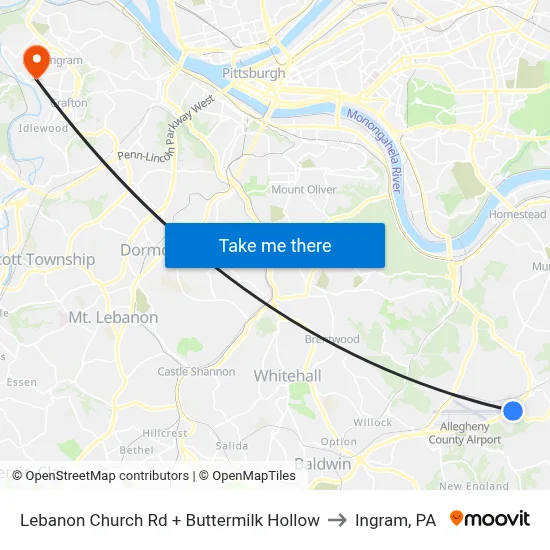 Lebanon Church Rd + Buttermilk Hollow to Ingram, PA map
