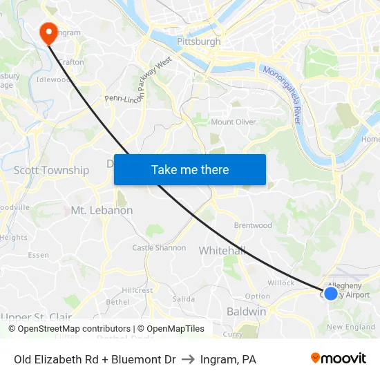 Old Elizabeth Rd + Bluemont Dr to Ingram, PA map
